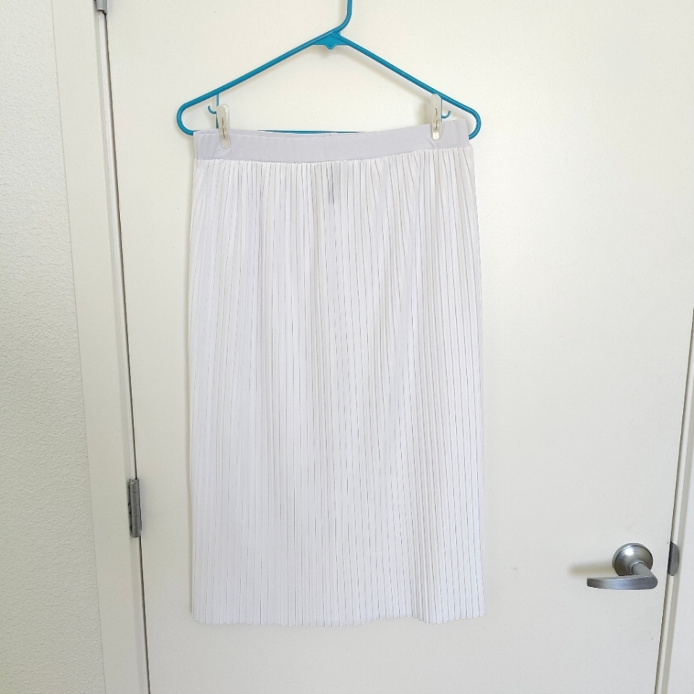 Ashley Blue White Accordion Pleated Midi Length Pencil Skirt